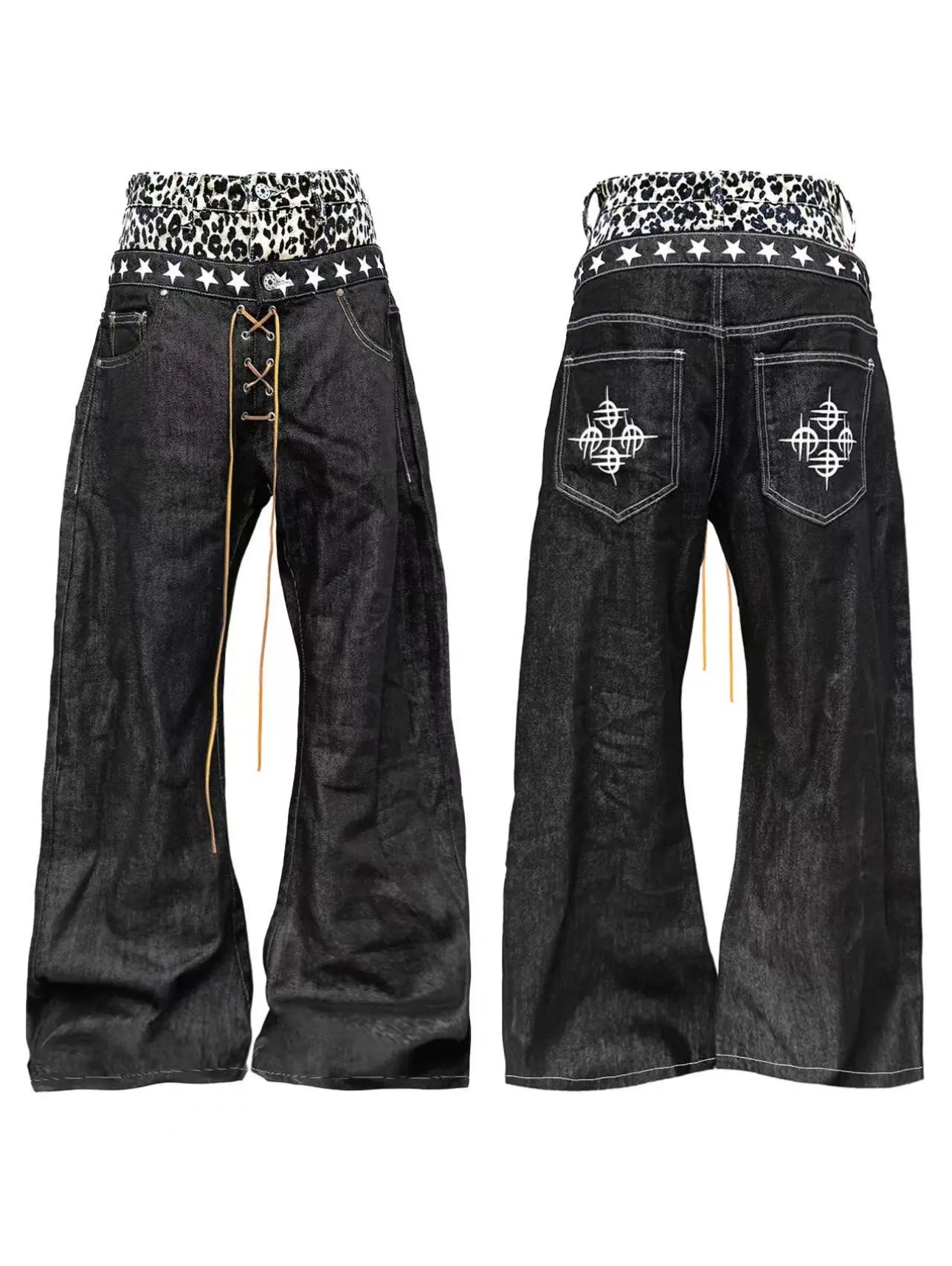"Leopard Print" Original Niche Double Waist Raw Denim