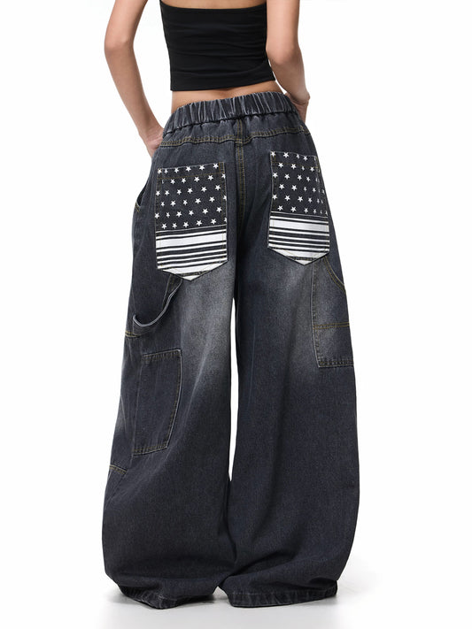 STA Vintage Wide-Leg Denim Pants