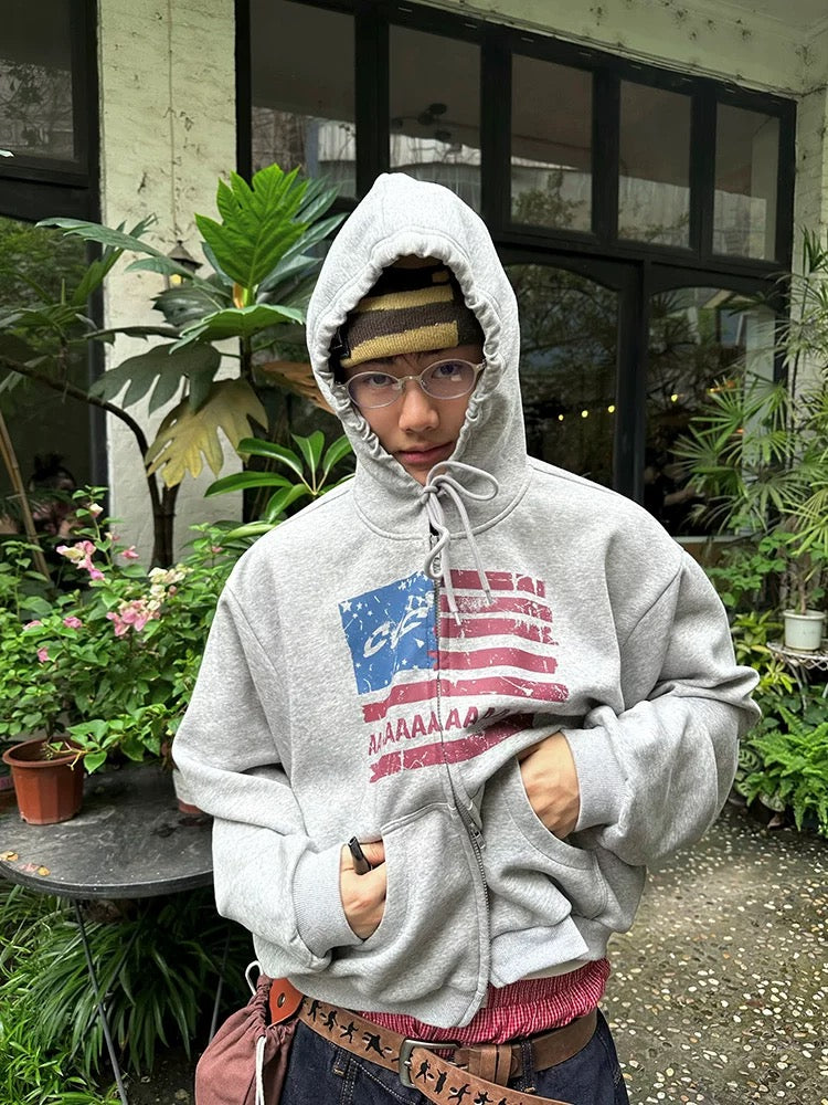 Homemade American Letter Flag Print Zip-Up Hoodie