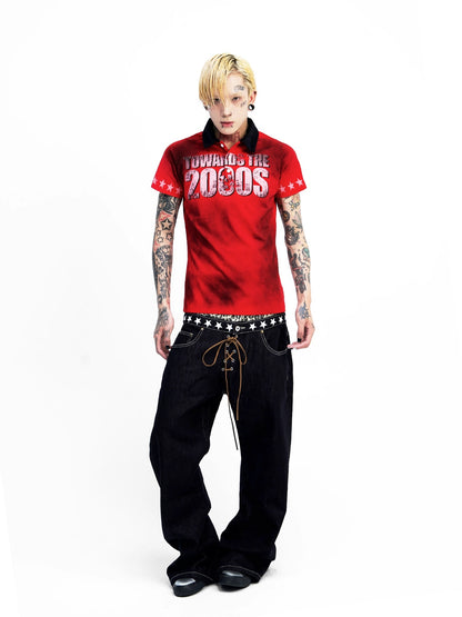 "Leopard Print" Original Niche Double Waist Raw Denim