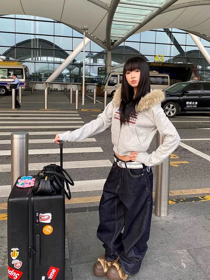 Homemade American Flag Collar Hooded Fleece-Lined