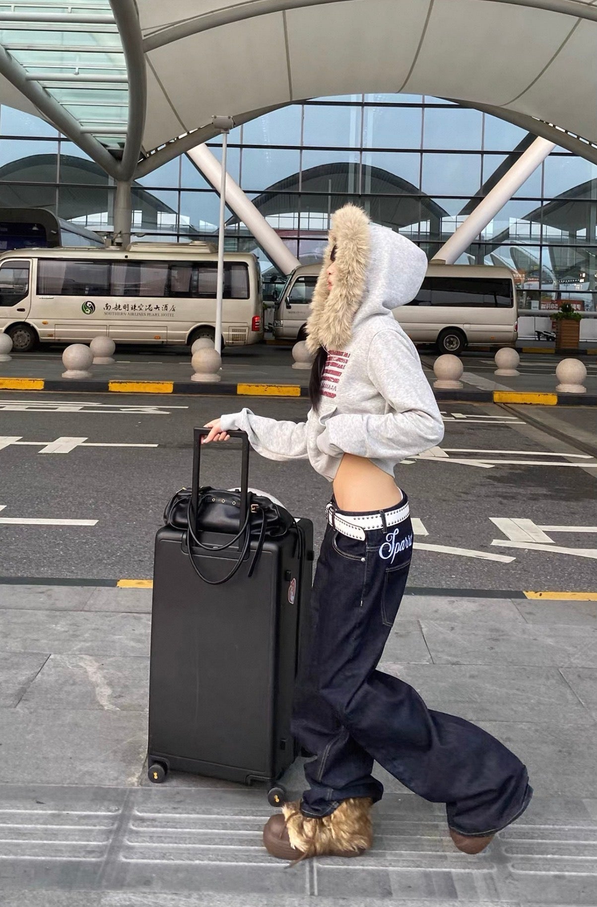 Homemade American Flag Collar Hooded Fleece-Lined