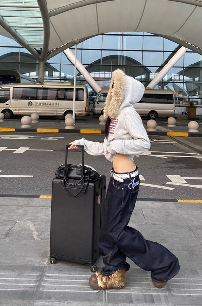 Homemade American Flag Collar Hooded Fleece-Lined