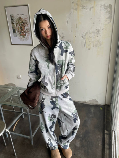Abstract Camo Zip Hoodie