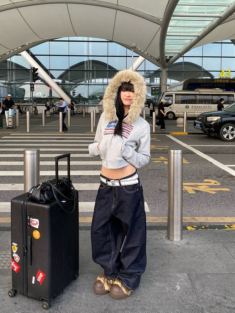 Homemade American Flag Collar Hooded Fleece-Lined