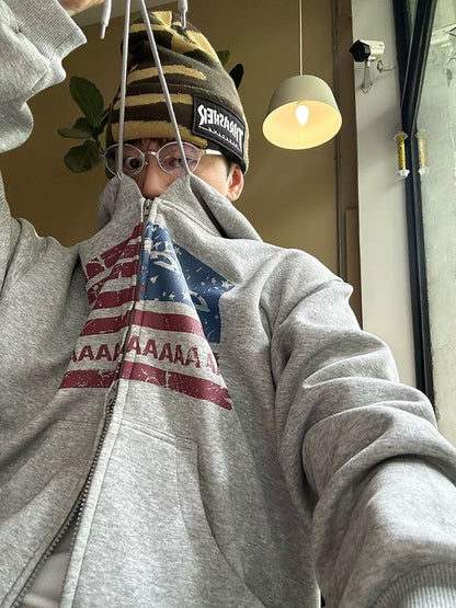 Homemade American Letter Flag Print Zip-Up Hoodie