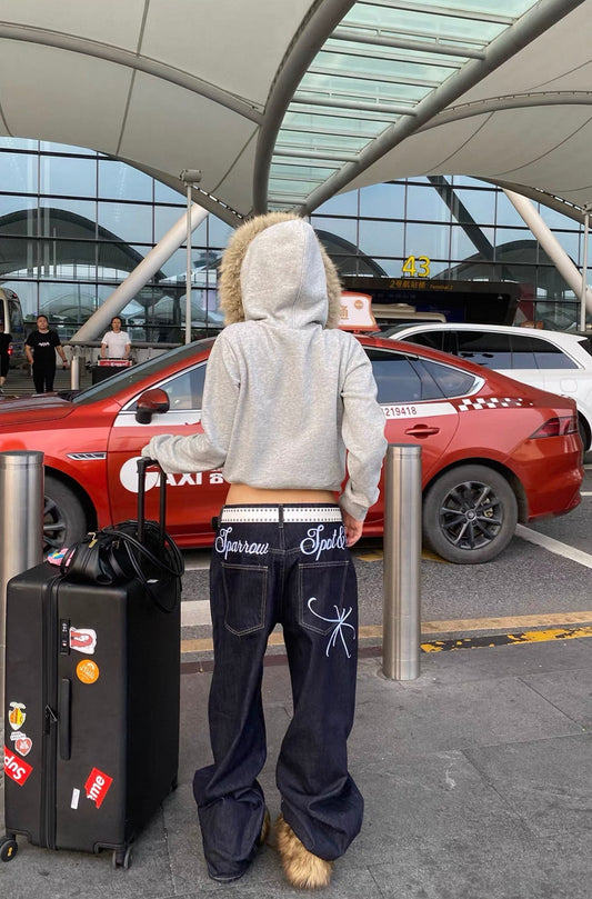 Homemade American Flag Collar Hooded Fleece-Lined