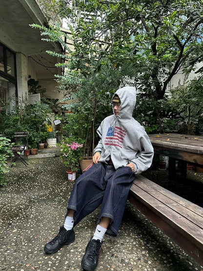 Homemade American Letter Flag Print Zip-Up Hoodie