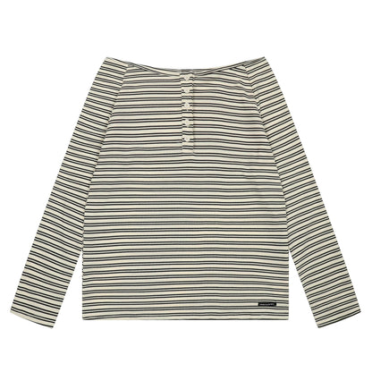 Off-Shoulder Striped Print Long Sleeve Shirt