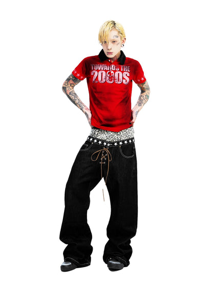 "Leopard Print" Original Niche Double Waist Raw Denim