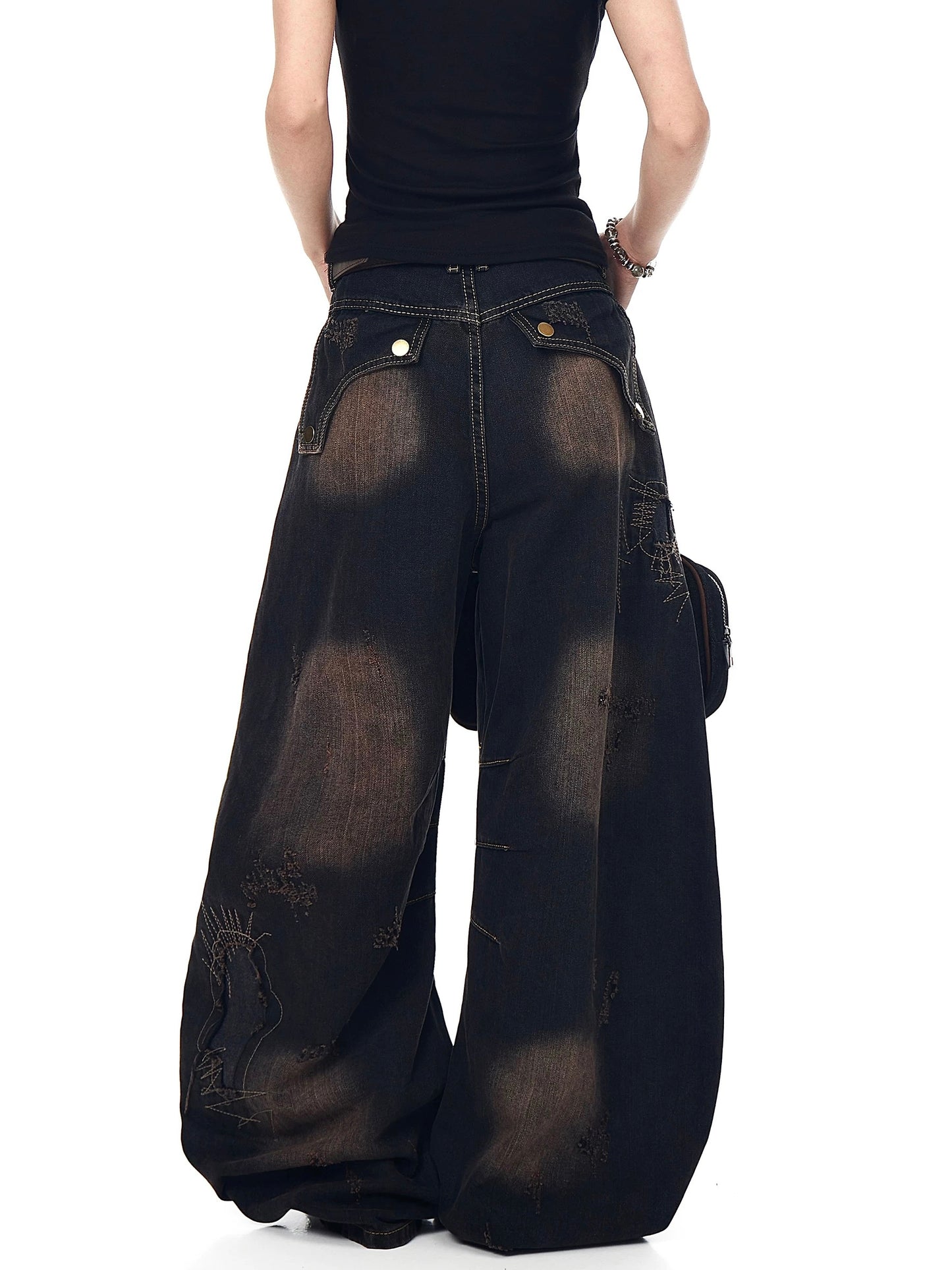 Heavy Industry Patch Washed Old Raw Edge Deconstructed Scimitar Jeans