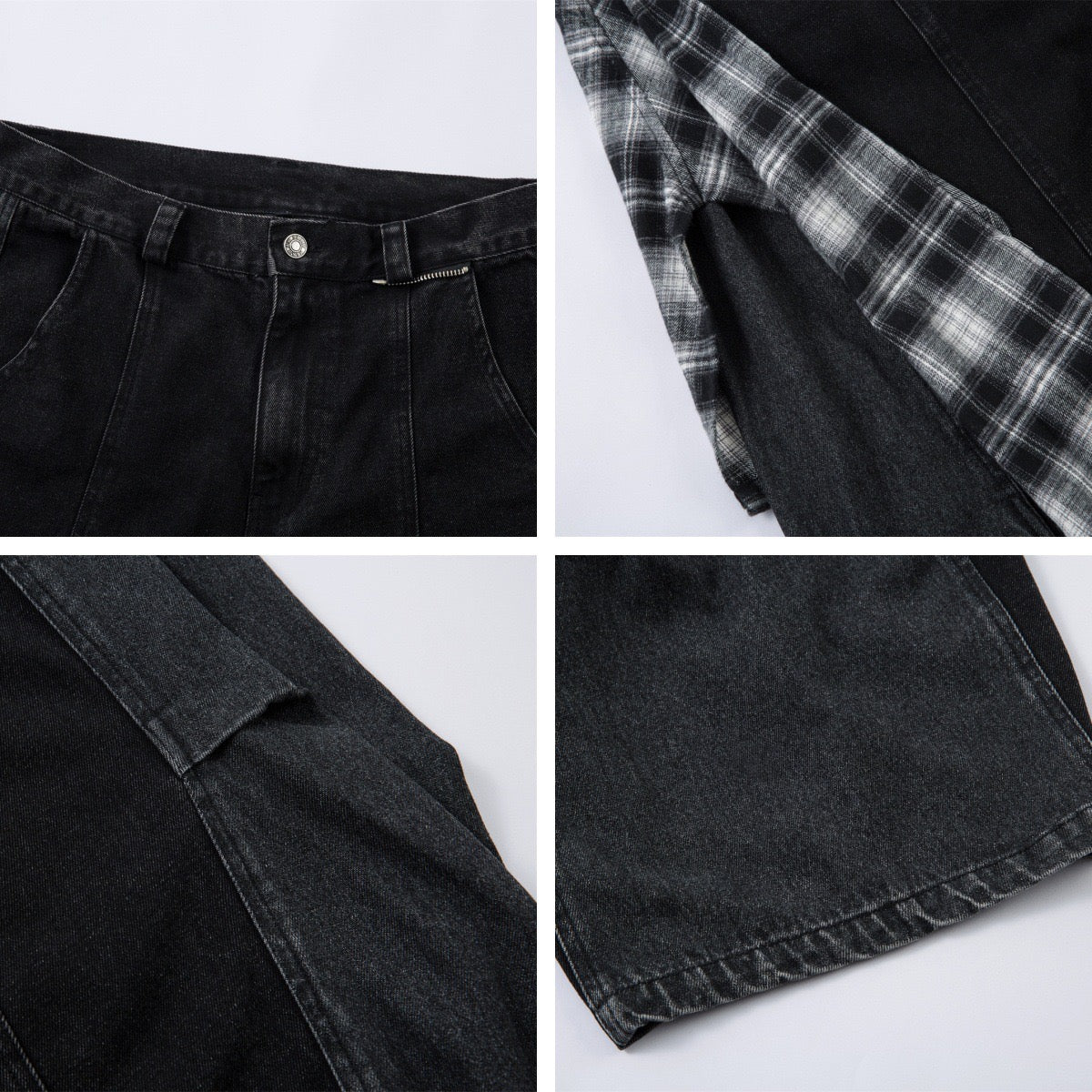 Retro Plaid Skirt Stitching Scimitar Jeans