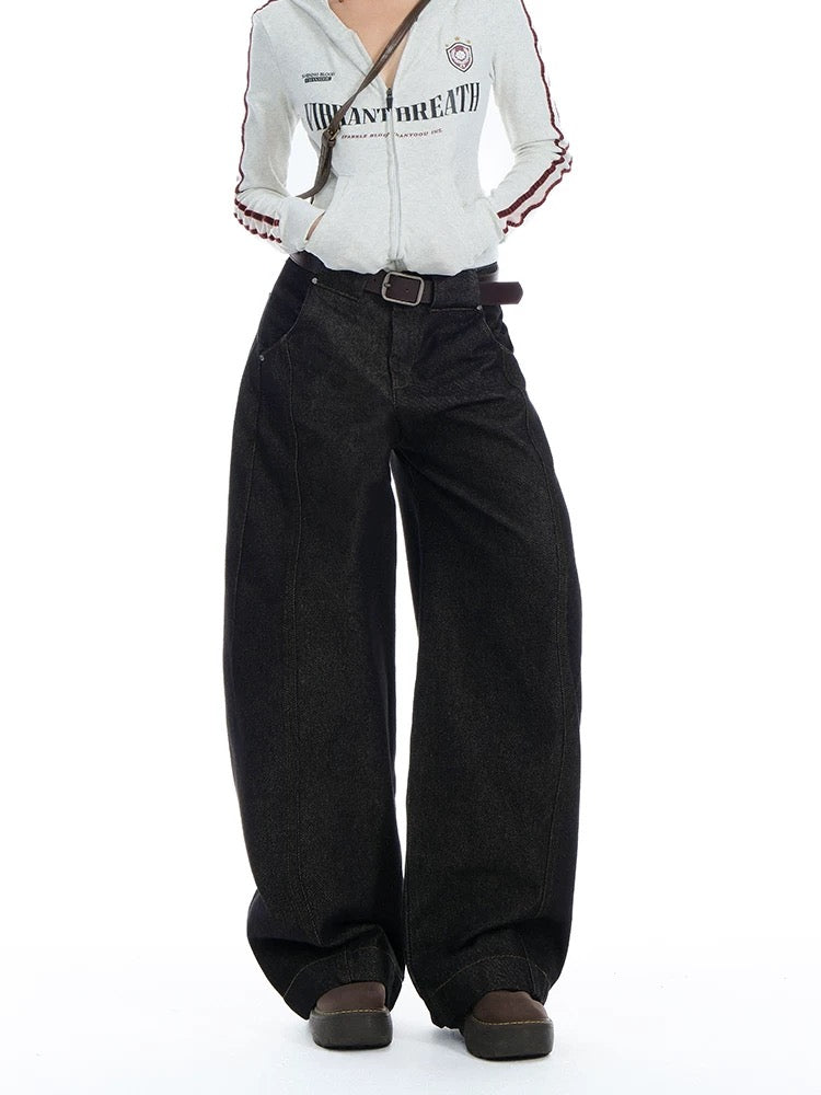 Retro Denim Black Wide-Leg Scimitar Jeans