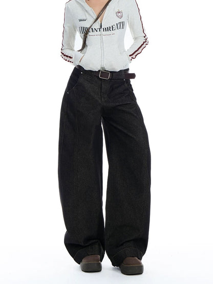 Retro Denim Black Wide-Leg Scimitar Jeans