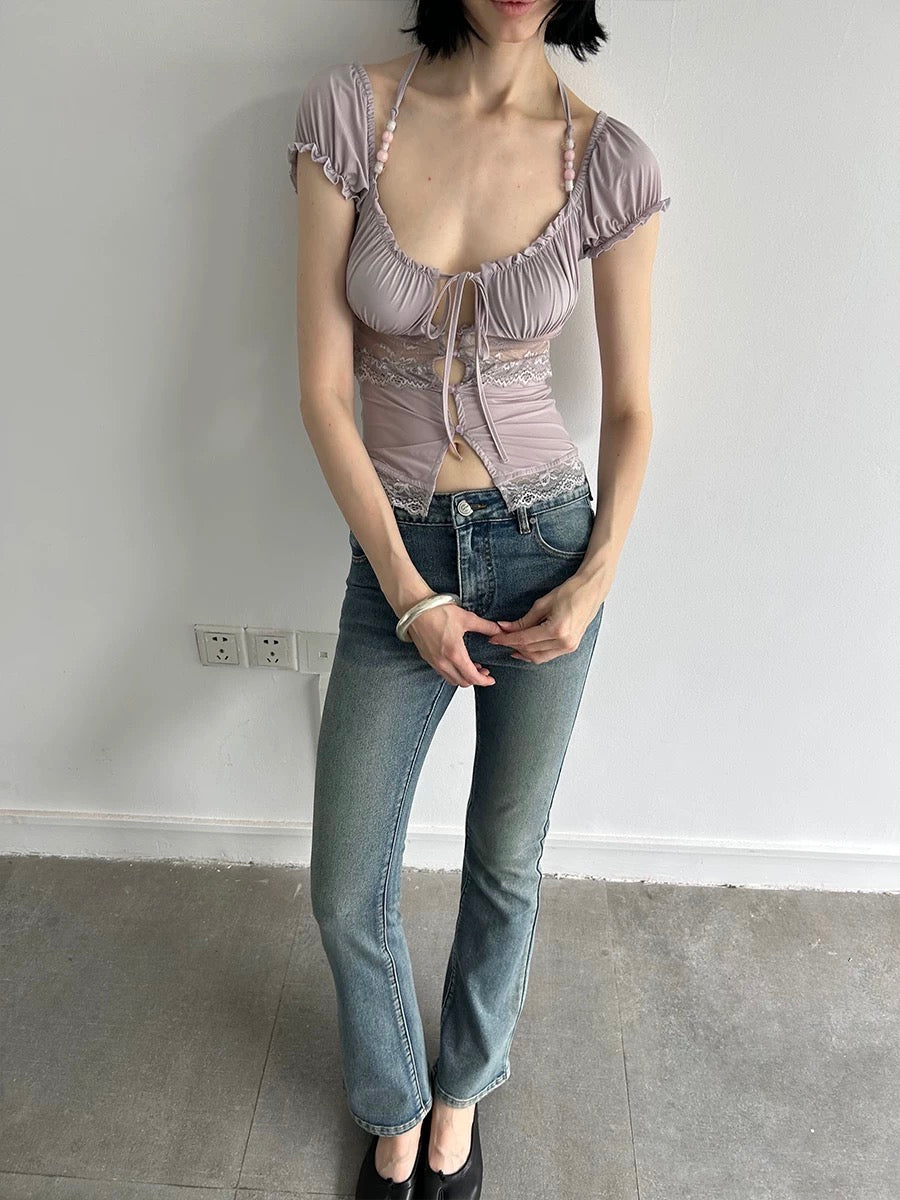 Lace-Trimmed Beaded Cardigan