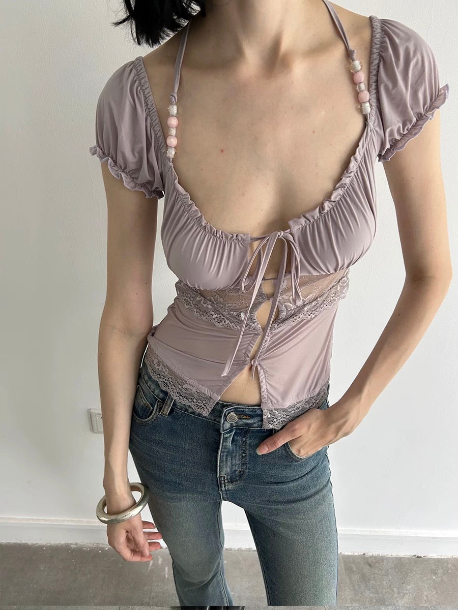 Lace-Trimmed Beaded Cardigan