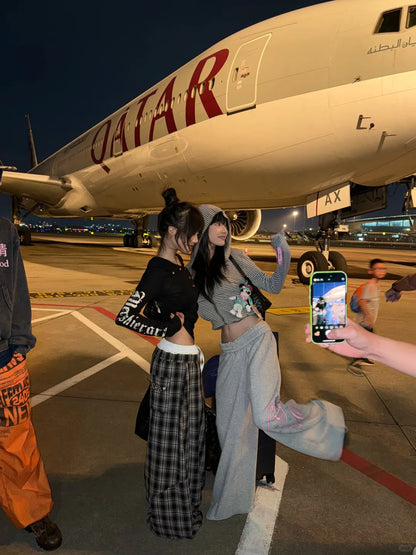 Lazy Letter Print Wide-Leg Sweeter Pants