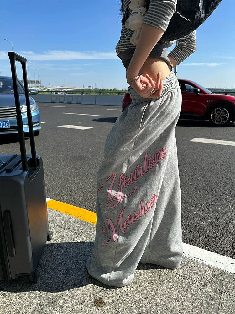 Lazy Letter Print Wide-Leg Sweeter Pants