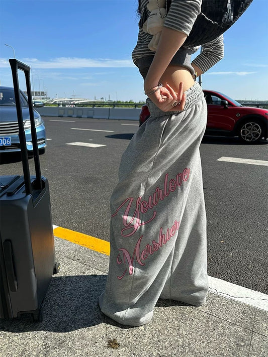 Lazy Letter Print Wide-Leg Sweeter Pants