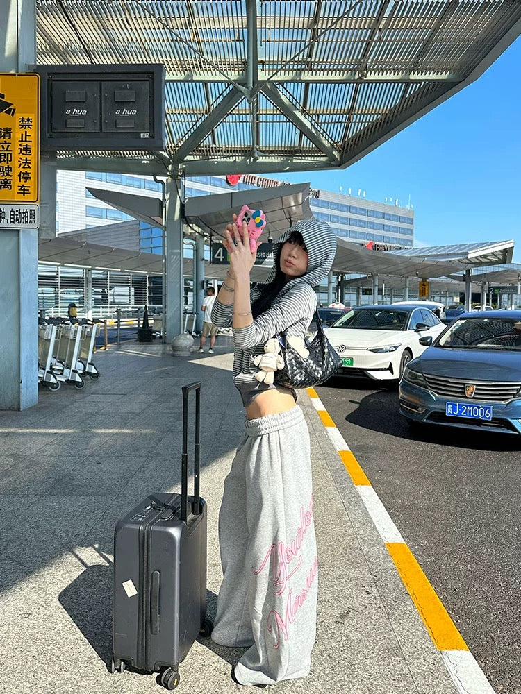 Lazy Letter Print Wide-Leg Sweeter Pants