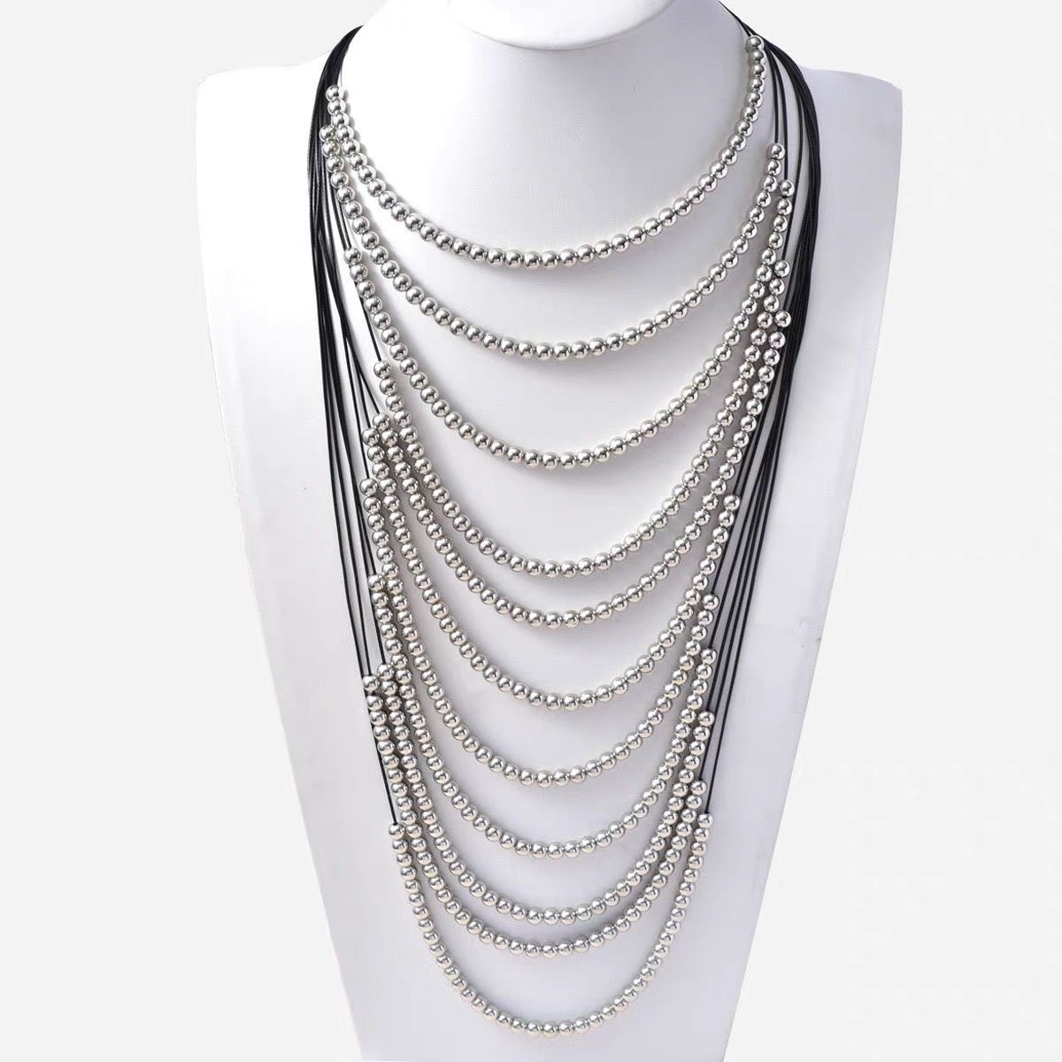 Silver Faux Pearl Multi-Layered