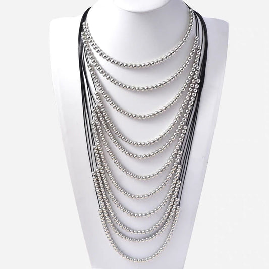 Silver Faux Pearl Multi-Layered