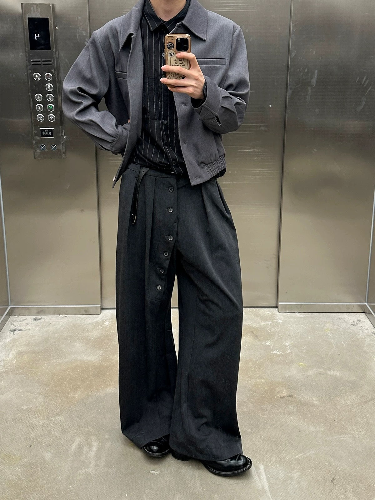 "Lunar Eclipse" Ring Button Pleated Trouser