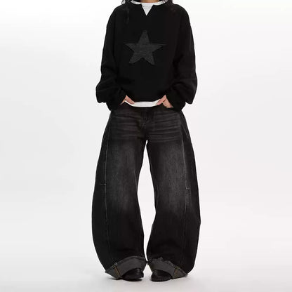 Washed Wide-Leg Casual Scimitar Jeans