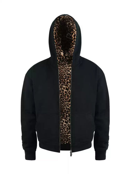 Leopard Lined Zipper Jacket