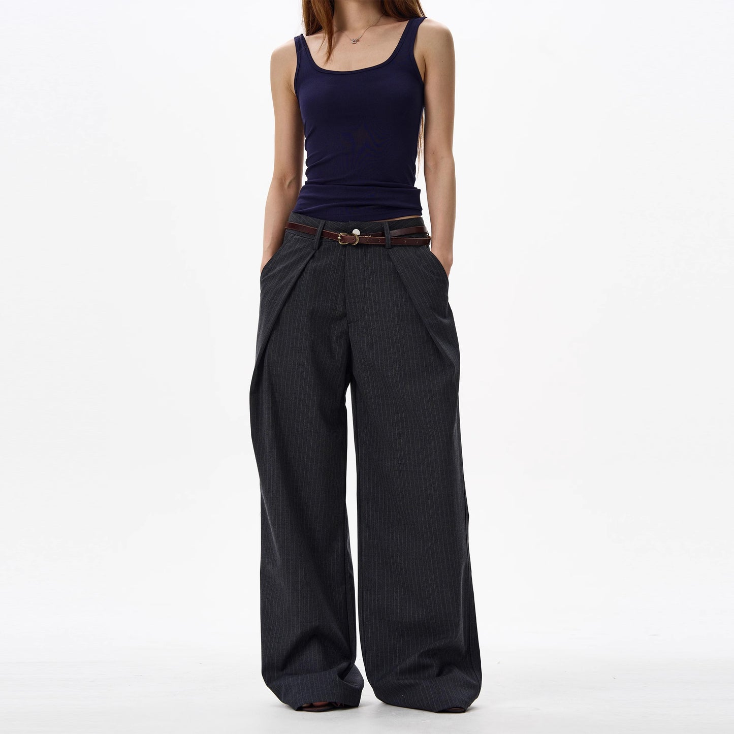 The Draped Pinstripe Pleated Trousers