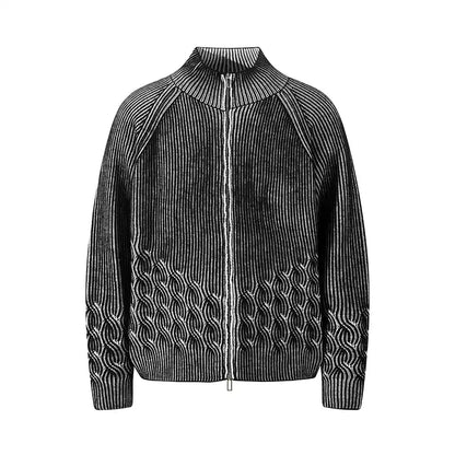 Woolen Twisted Sweater Half Turtleneck Double Zipper