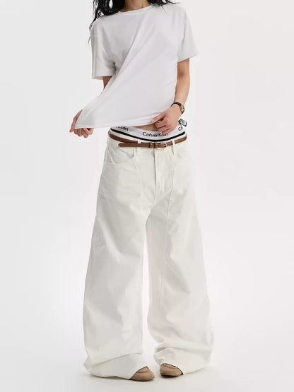 All White Refreshing Three-Dimensional Pants