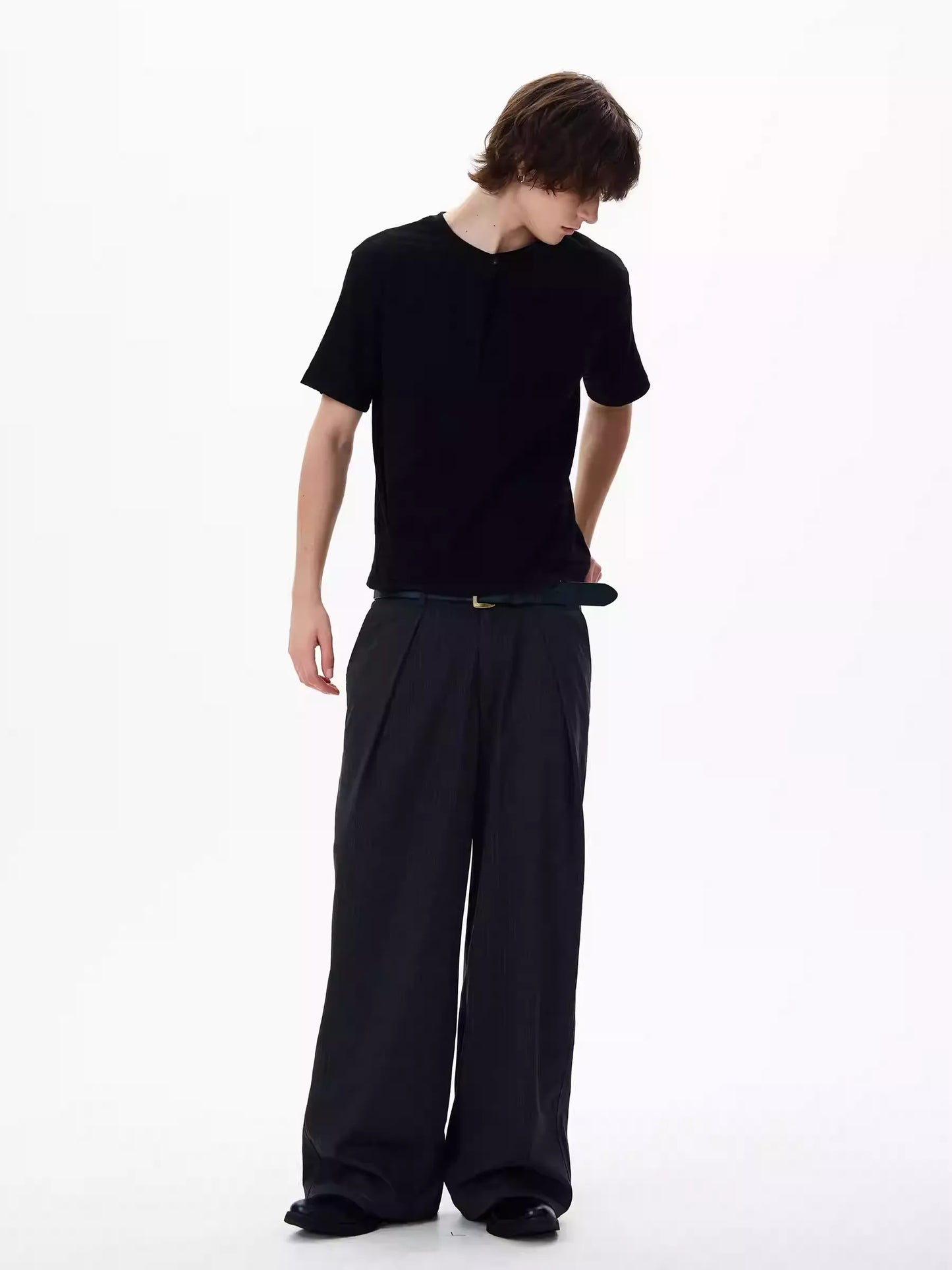 The Draped Pinstripe Pleated Trousers