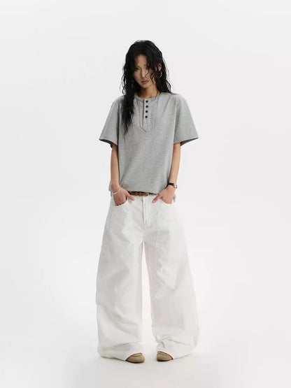 All White Refreshing Three-Dimensional Pants
