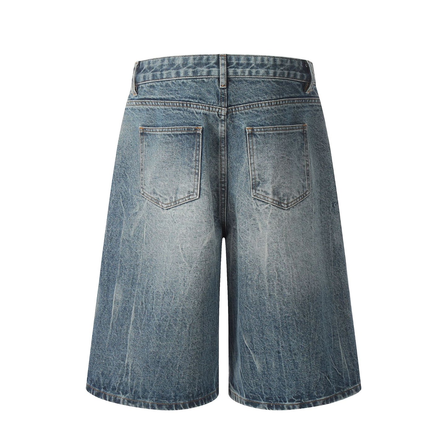 Washed Lightning Pattern Denim Shorts