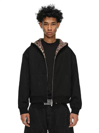 Leopard Lined Zipper Jacket