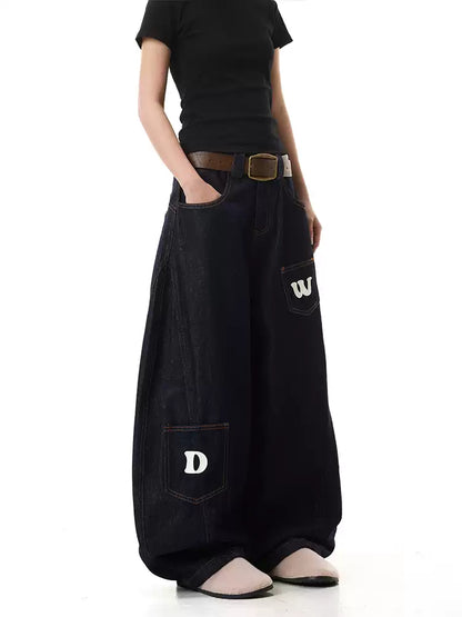 Retro Pocket Stitching Scimitar Jeans