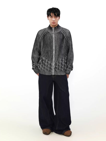 Woolen Twisted Sweater Half Turtleneck Double Zipper