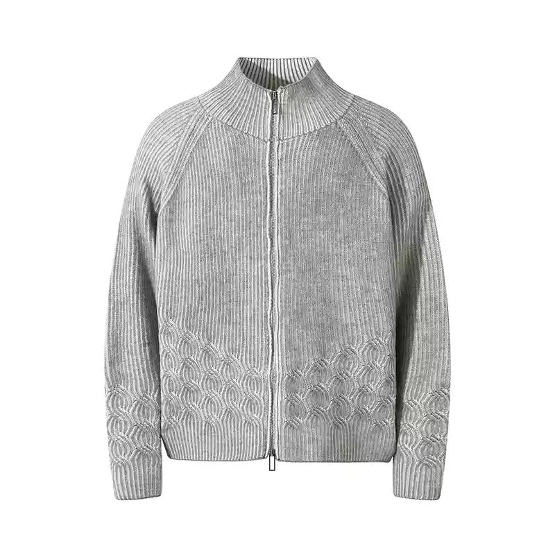 Woolen Twisted Sweater Half Turtleneck Double Zipper