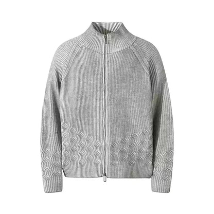 Woolen Twisted Sweater Half Turtleneck Double Zipper