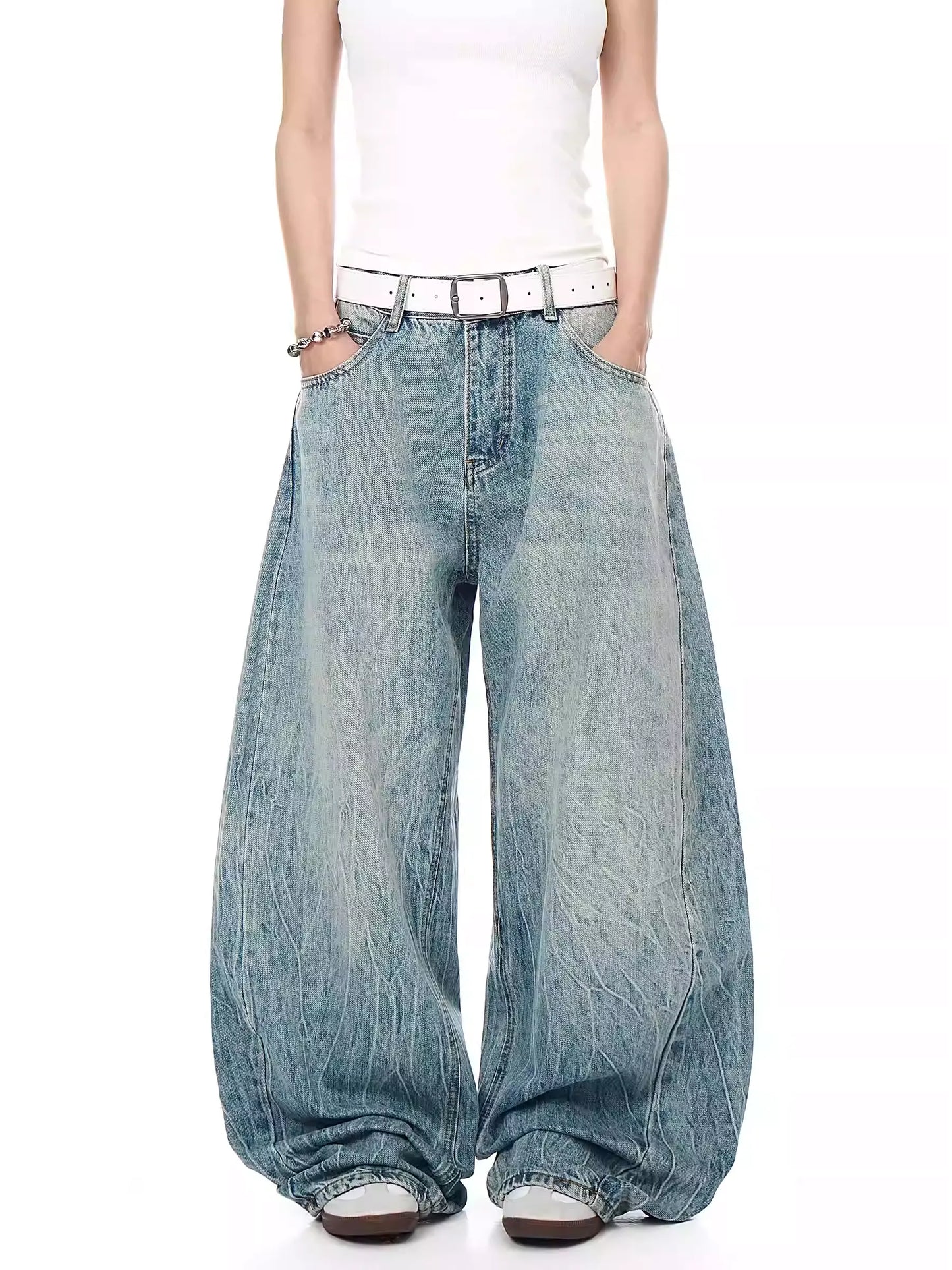 Retro Lightning Rhinestone Wide-Leg Jeans