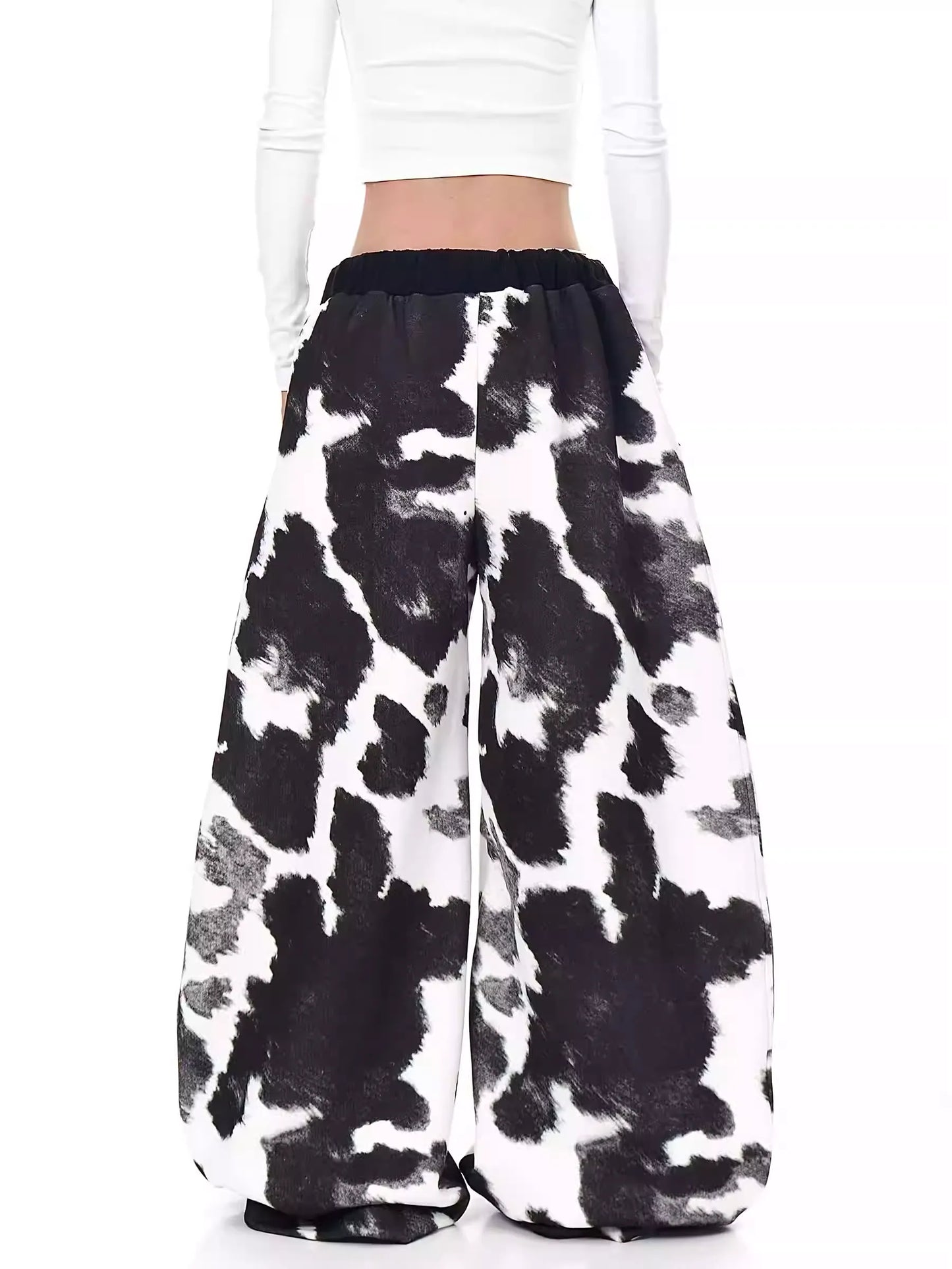 Retro Cow Print Wide-Leg Sweatpants