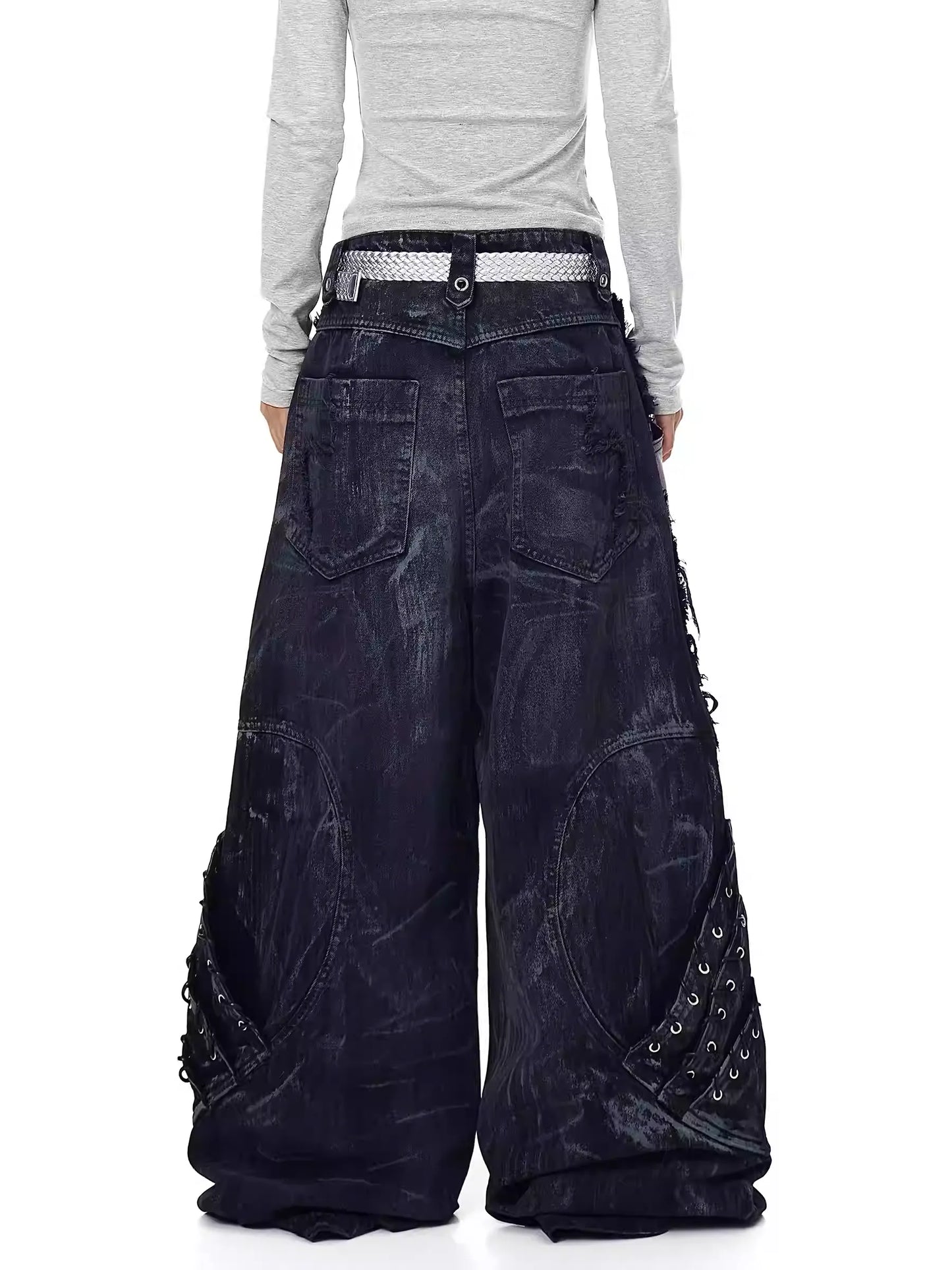 High-Street Patchwork Distressed Wide-Leg Jeans