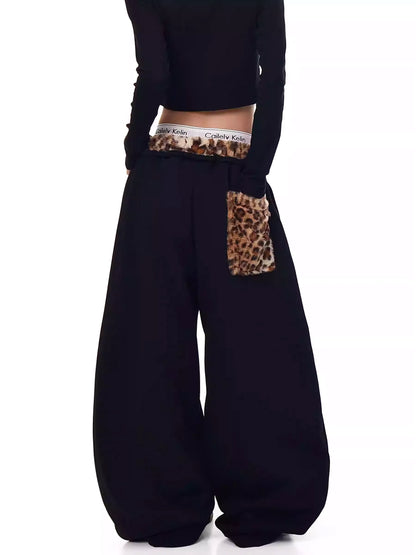 Retro Leopard Patchwork Wide-Leg Sweatpants